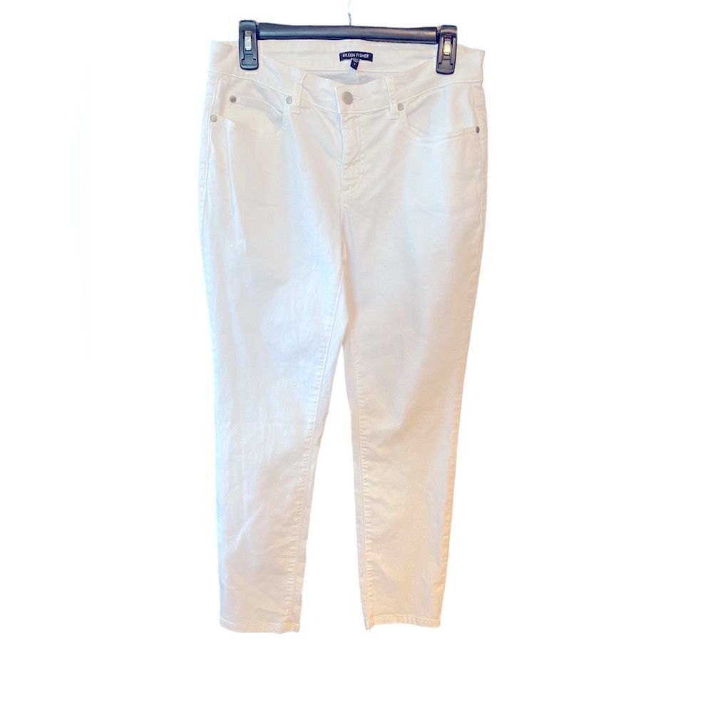 Eileen Fisher Sz 6 White Denim Classic Casual Everyday Pants Cotton Ankle Jeans